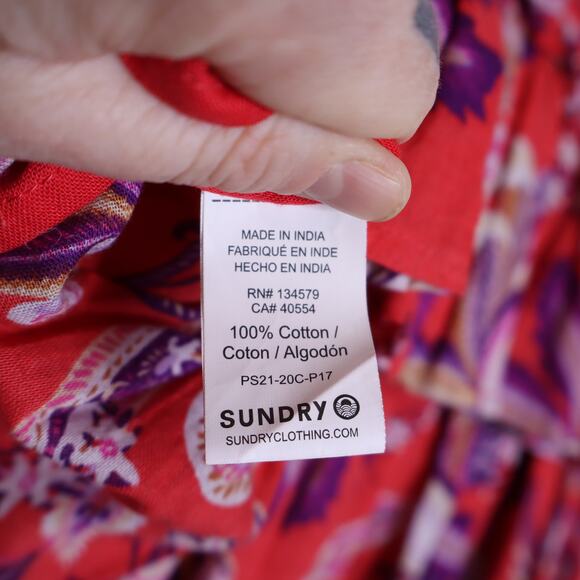 SUNDRY Floral Tiered Skirt Red Smocked Ruffle Lightweight Women's 1 / US S - Picture 12 of 14